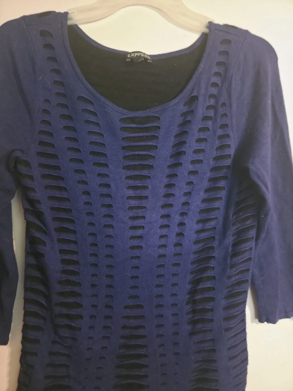 Openwork Scoop-Neck Sweater in Black and Navy - Women